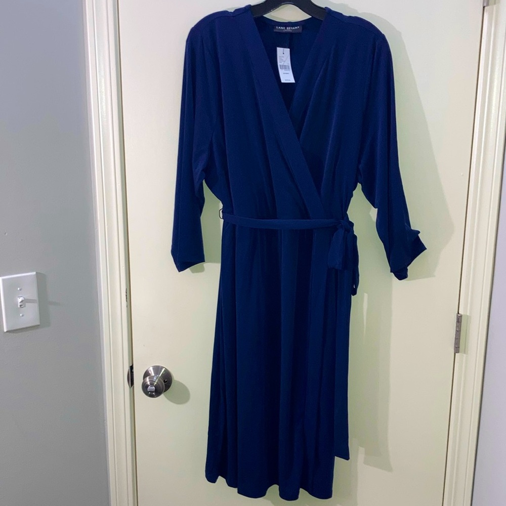 NWT Lane‎ Bryant Long Sleeve Blue Belted Dress Plus Size 22/24 Petite